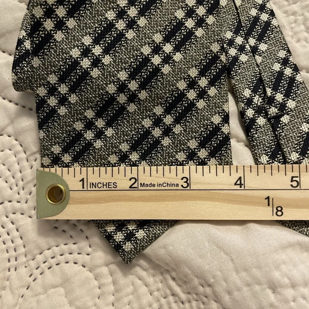 Vintage Black And White‎ Plaid Marcel Franck Paris 100% Silk  Necktie Old Money